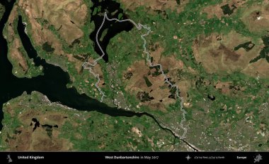 Batı Dunbartonshire. Mayıs 2017 'de çekilen Copernicus Sentinel karolarından oluşan bir uydu görüntüsü üzerinde Birleşik Krallık' ın idari bölgesinin ana hatlarını belirledik.