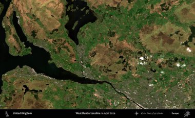 Batı Dunbartonshire. Nisan 2024 'te çekilen Kopernik Nöbetçi karolarından oluşan bir uydu görüntüsü üzerinde Birleşik Krallık' ın idari alanı