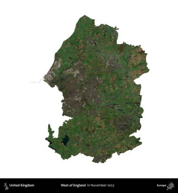 İngiltere 'nin batısında. Birleşik Krallık 'ın idari alanı, Kasım 2023' te çekilen Kopernik Nöbetçi karolarından oluşan bir uydu görüntüsü üzerinde beyaza izole edilmiştir.