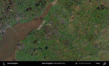 İngiltere 'nin batısında. Kopernik Sentinel 'in Kasım 2023' te çekilmiş uydu görüntüsü üzerine Birleşik Krallık 'ın idari bölgesi.