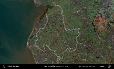 Batı Lancashire. Kasım 2023 'te çekilen Kopernik Nöbetçi karolarından oluşan bir uydu görüntüsü üzerinde Birleşik Krallık' ın idari alanının ana hatlarını belirledik.