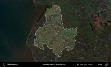 Batı Lancashire. Birleşik Krallık 'ın idari alanı, Kasım 2023' te çekilen Kopernik Nöbetçi karolarından oluşan koyu renkli bir uydu görüntüsü üzerinde vurgulandı ve özetlendi.