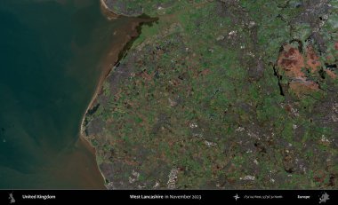 Batı Lancashire. Kopernik Sentinel 'in Kasım 2023' te çekilmiş uydu görüntüsü üzerine Birleşik Krallık 'ın idari bölgesi.