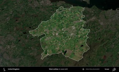 Batı Lothian. Birleşik Krallık 'ın idari alanı, Haziran 2018' de çekilen Kopernik Nöbetçi karolarından oluşan koyu renkli bir uydu görüntüsü üzerinde vurgulandı ve özetlendi.