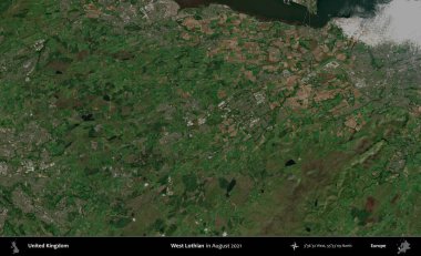 Batı Lothian. Ağustos 2021 'de çekilen Kopernik Nöbetçi karolarından oluşan bir uydu görüntüsü üzerinde Birleşik Krallık' ın idari alanı