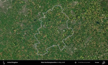 Batı Northamptonshire. Mayıs 2018 'de çekilen Copernicus Sentinel karolarından oluşan bir uydu görüntüsü üzerinde Birleşik Krallık' ın idari bölgesinin ana hatlarını belirledik.