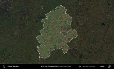 Batı Northamptonshire. Birleşik Krallık 'ın idari alanı, Kasım 2024' te çekilen Kopernik Nöbetçi karolarından oluşan koyu renkli bir uydu görüntüsü üzerinde vurgulandı ve özetlendi.