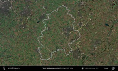 Batı Northamptonshire. Kasım 2024 'te çekilen Kopernik Nöbetçi karolarından oluşan bir uydu görüntüsü üzerinde Birleşik Krallık' ın idari bölgesinin ana hatlarını belirledik.