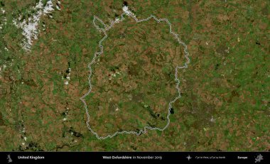 Batı Oxfordshire. Kasım 2019 'da çekilen Kopernik Nöbetçi karolarından oluşan bir uydu görüntüsü üzerinde Birleşik Krallık' ın idari alanının ana hatlarını belirledi.
