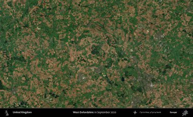 Batı Oxfordshire. Eylül 2020 'de Copernicus Sentinel karolarından oluşan bir uydu görüntüsü üzerinde Birleşik Krallık' ın idari alanı