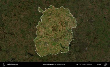 Batı Oxfordshire. Birleşik Krallık 'ın idari alanı, Ocak 2024' te çekilen Kopernik Nöbetçi karolarından oluşan koyu renkli bir uydu görüntüsü üzerinde vurgulandı ve özetlendi.