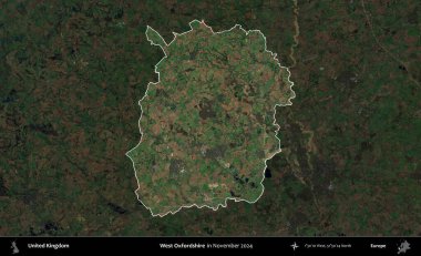 Batı Oxfordshire. Birleşik Krallık 'ın idari alanı, Kasım 2024' te çekilen Kopernik Nöbetçi karolarından oluşan koyu renkli bir uydu görüntüsü üzerinde vurgulandı ve özetlendi.