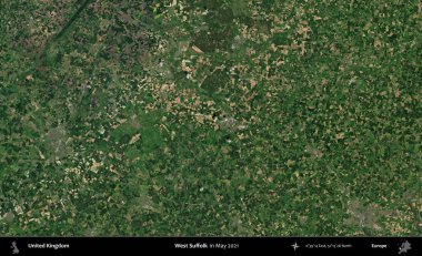Batı Suffolk. Mayıs 2021 'de Copernicus Sentinel karolarından oluşan bir uydu görüntüsü üzerinde Birleşik Krallık' ın idari alanı