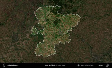 Batı Suffolk. Birleşik Krallık 'ın idari alanı, Ekim 2022' de çekilen Kopernik Nöbetçi karolarından oluşan koyu renkli bir uydu görüntüsü üzerinde vurgulandı ve özetlendi.