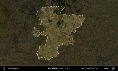 Batı Suffolk. Birleşik Krallık 'ın idari alanı, Ocak 2024' te çekilen Kopernik Nöbetçi karolarından oluşan koyu renkli bir uydu görüntüsü üzerinde vurgulandı ve özetlendi.