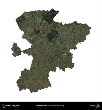 Batı Suffolk. Birleşik Krallık 'ın idari alanı, Kasım 2024' te çekilen Kopernik Nöbetçi karolarından oluşan bir uydu görüntüsü üzerinde beyaza izole edilmiştir.