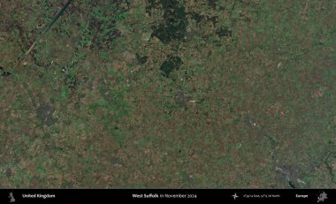 Batı Suffolk. Kopernik Sentinel 'in Kasım 2024' te çekilmiş uydu görüntüsü üzerinde Birleşik Krallık 'ın idari alanı