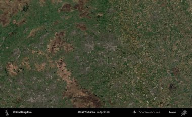 Batı Yorkshire. Nisan 2021 'de çekilen Kopernik Nöbetçi karolarından oluşan bir uydu görüntüsü üzerinde Birleşik Krallık' ın idari alanı