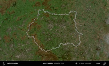 Batı Yorkshire. Ekim 2021 'de çekilen Kopernik Nöbetçi karolarından oluşan bir uydu görüntüsü üzerinde Birleşik Krallık' ın idari alanının ana hatlarını belirledik.