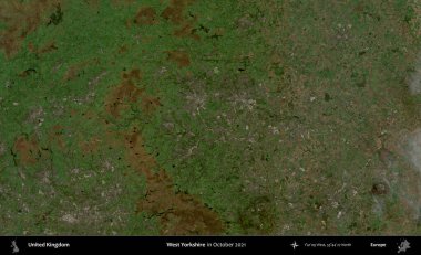 Batı Yorkshire. Ekim 2021 'de çekilen Kopernik Nöbetçi karolarından oluşan bir uydu görüntüsü üzerinde Birleşik Krallık' ın idari alanı
