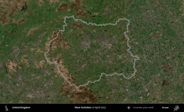 Batı Yorkshire. Nisan 2023 'te çekilen Kopernik Nöbetçi karolarından oluşan bir uydu görüntüsü üzerinde Birleşik Krallık' ın idari alanının ana hatlarını belirledik.