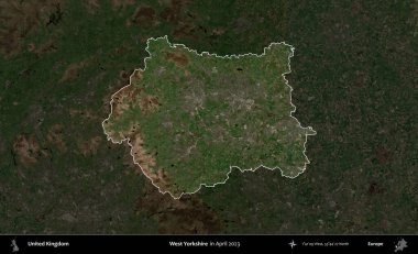 Batı Yorkshire. Birleşik Krallık 'ın idari alanı, Nisan 2023' te çekilen Kopernik Nöbetçi karolarından oluşan koyu renkli bir uydu görüntüsü üzerinde vurgulandı ve özetlendi.