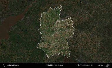 Wiltshire 'da. Birleşik Krallık 'ın idari alanı, Mart 2020' de çekilen Kopernik Nöbetçi karolarından oluşan koyu renkli bir uydu görüntüsü üzerinde vurgulandı ve özetlendi.