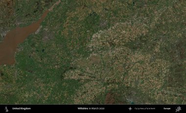 Wiltshire 'da. Mart 2020 'de Copernicus Sentinel karolarından oluşan bir uydu görüntüsü üzerinde Birleşik Krallık' ın idari alanı