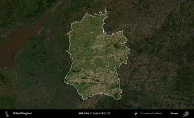 Wiltshire 'da. Birleşik Krallık 'ın idari alanı, Eylül 2021' de çekilen Kopernik Nöbetçi karolarından oluşan koyu renkli bir uydu görüntüsü üzerinde vurgulandı ve özetlendi.