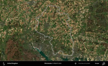 Winchester 'da. Mart 2020 'de çekilen Copernicus Sentinel karolarından oluşan bir uydu görüntüsü üzerinde Birleşik Krallık' ın idari bölgesinin ana hatlarını belirledik.