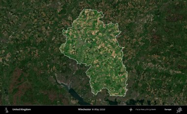 Winchester 'da. Birleşik Krallık 'ın idari alanı, Mayıs 2020' de çekilen Kopernik Nöbetçi karolarından oluşan koyu renkli bir uydu görüntüsü üzerinde vurgulandı ve özetlendi.
