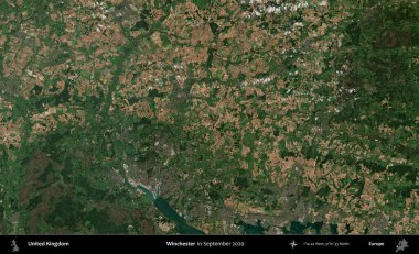 Winchester 'da. Eylül 2020 'de Copernicus Sentinel karolarından oluşan bir uydu görüntüsü üzerinde Birleşik Krallık' ın idari alanı