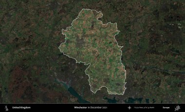 Winchester 'da. Birleşik Krallık 'ın idari alanı, Aralık 2021' de çekilen Kopernik Nöbetçi karolarından oluşan koyu renkli bir uydu görüntüsü üzerinde vurgulandı ve özetlendi.