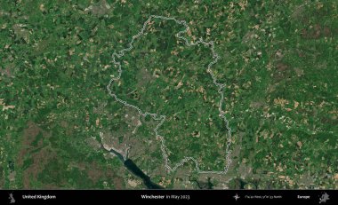 Winchester 'da. Mayıs 2023 'te çekilen Copernicus Sentinel karolarından oluşan bir uydu görüntüsü üzerinde Birleşik Krallık' ın idari alanının ana hatlarını belirledik.