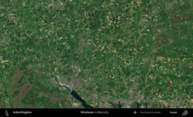 Winchester 'da. Mayıs 2023 'te Copernicus Sentinel karolarından oluşan bir uydu görüntüsü üzerinde Birleşik Krallık' ın idari alanı