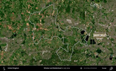 Windsor ve Maidenhead. Temmuz 2024 'te çekilen Copernicus Sentinel karolarından oluşan bir uydu görüntüsü üzerinde Birleşik Krallık' ın idari bölgesinin ana hatlarını belirledik.