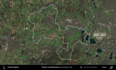 Windsor ve Maidenhead. Kasım 2024 'te çekilen Kopernik Nöbetçi karolarından oluşan bir uydu görüntüsü üzerinde Birleşik Krallık' ın idari bölgesinin ana hatlarını belirledik.