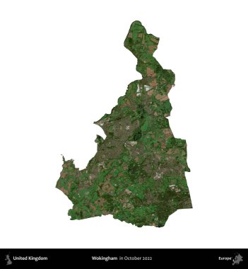 Wokingham. Birleşik Krallık 'ın idari alanı, Ekim 2022' de çekilen Kopernik Nöbetçi karolarından oluşan bir uydu görüntüsüyle beyaza izole edildi.
