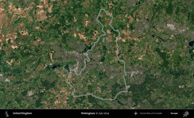 Wokingham. Temmuz 2024 'te çekilen Copernicus Sentinel karolarından oluşan bir uydu görüntüsü üzerinde Birleşik Krallık' ın idari bölgesinin ana hatlarını belirledik.