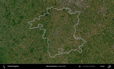 Worcestershire 'da. Haziran 2018 'de çekilen Kopernik Nöbetçi karolarından oluşan bir uydu görüntüsü üzerinde Birleşik Krallık' ın idari alanının ana hatlarını belirledik.