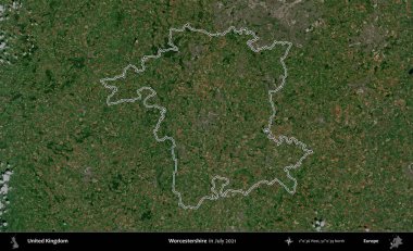 Worcestershire 'da. Temmuz 2021 'de çekilen Copernicus Sentinel karolarından oluşan bir uydu görüntüsü üzerinde Birleşik Krallık' ın idari bölgesinin ana hatlarını belirledik.