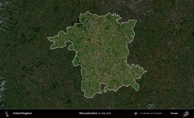 Worcestershire 'da. Birleşik Krallık 'ın idari alanı, Temmuz 2021' de çekilen Kopernik Nöbetçi karolarından oluşan koyu renkli bir uydu görüntüsü üzerinde vurgulandı ve özetlendi.