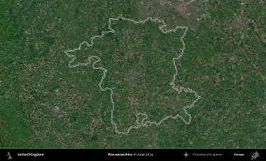 Worcestershire 'da. Haziran 2024 'te çekilen Kopernik Nöbetçi karolarından oluşan bir uydu görüntüsü üzerinde Birleşik Krallık' ın idari alanının ana hatlarını belirledik.