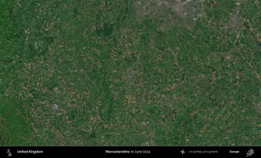 Worcestershire 'da. Haziran 2024 'te çekilen Kopernik Nöbetçi karolarından oluşan bir uydu görüntüsü üzerinde Birleşik Krallık' ın idari alanı