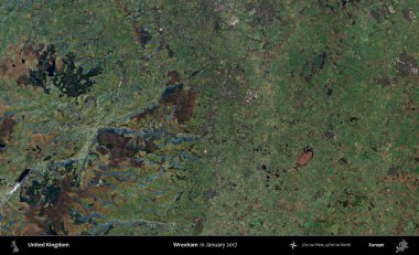 Wrexham. Ocak 2017 'de çekilen Kopernik Nöbetçi karolarından oluşan bir uydu görüntüsü üzerinde Birleşik Krallık' ın idari alanı