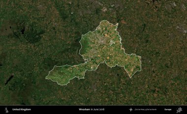 Wrexham. Birleşik Krallık 'ın idari alanı, Haziran 2018' de çekilen Kopernik Nöbetçi karolarından oluşan koyu renkli bir uydu görüntüsü üzerinde vurgulandı ve özetlendi.