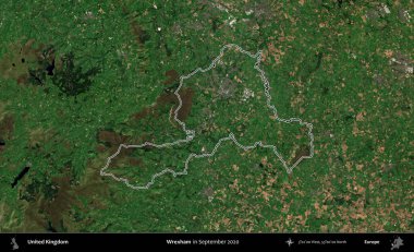 Wrexham. Eylül 2020 'de çekilen Kopernik Nöbetçi karolarından oluşan bir uydu görüntüsü üzerinde Birleşik Krallık' ın idari bölgesini özetledik.
