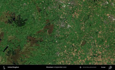 Wrexham. Eylül 2020 'de Copernicus Sentinel karolarından oluşan bir uydu görüntüsü üzerinde Birleşik Krallık' ın idari alanı