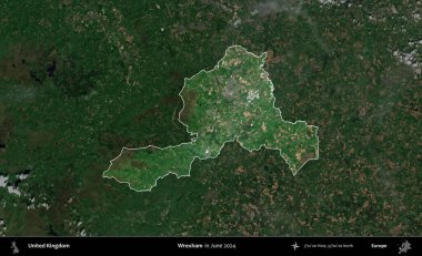 Wrexham. Birleşik Krallık 'ın idari alanı, Haziran 2024' te çekilen Kopernik Nöbetçi karolarından oluşan koyu renkli bir uydu görüntüsü üzerinde vurgulandı ve özetlendi.