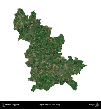 Wychavon. Birleşik Krallık 'ın idari alanı, Haziran 2024' te çekilen Kopernik Nöbetçi karolarından oluşan bir uydu görüntüsüyle beyaza izole edilmiştir.